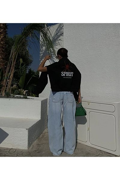 Josette Φούτερ Unisex Black Spirit με στάμπα με κουκούλα oversize