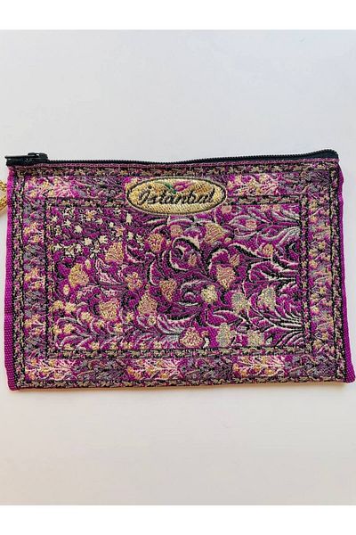 GALATA GIFT Traditional Patterned, Istanbul Symbol, Gold Gilded, Handle, Zippered Women's Wallet, 16X10cm
