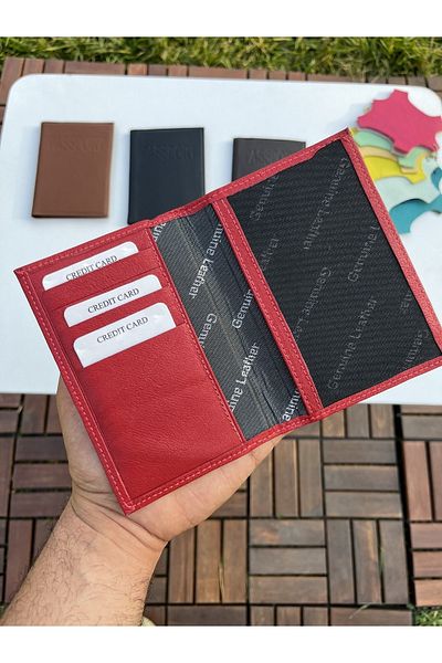DERKON GENUINE LEATHER RED PASSPORT HOLDER