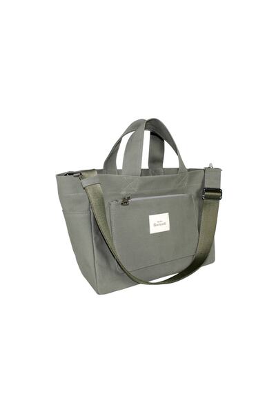 Atelier Bomonti تم إرسال حقيبة Hishi Tote Bag من القماش النعناعي بحزام كتف أسمر