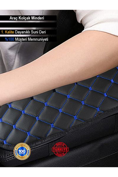 NURYAK 1992-2000 Mercedes C Series W202 - Blue Embroidered Leather Auto Armrest Cover with Capitone Sponge