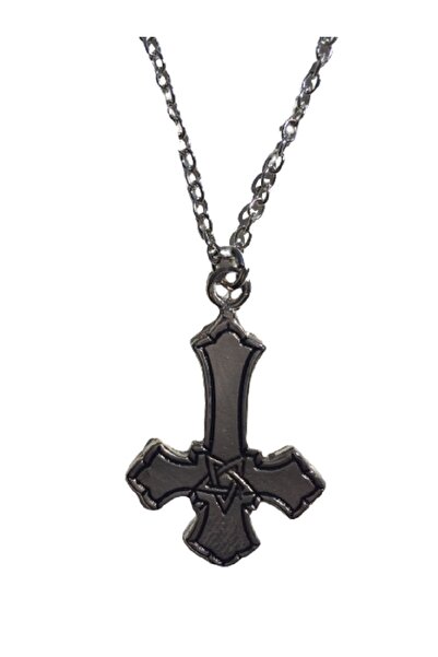 Metal Giyim Zincirli Ters Haç Kolye