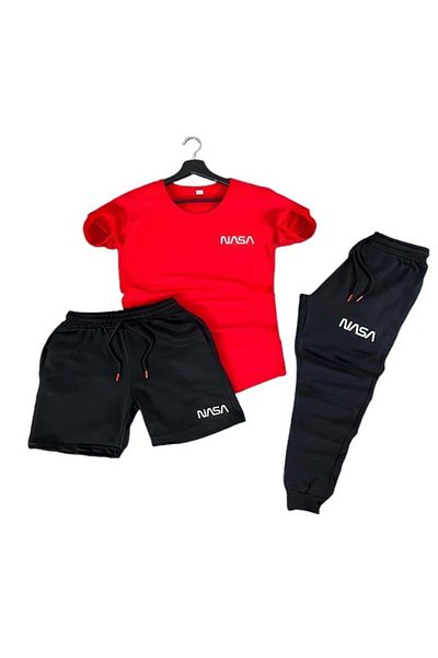 EXPECTED PRINTED SHORTS, T-SHIRT, TRACKPANTS, 3-PIECE SET