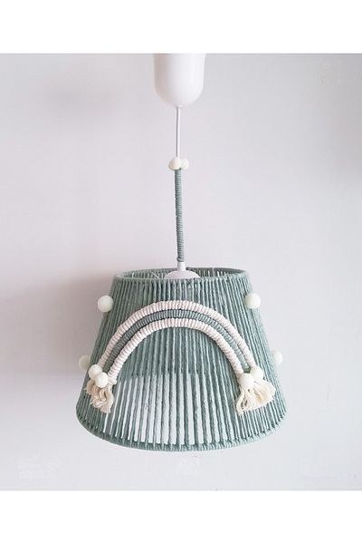 C&A&B KUZEY AVİZE Macrame String Wrap Rainbow Appliqued Ecru Pompom Baby and Kids Room Chandelier(32)