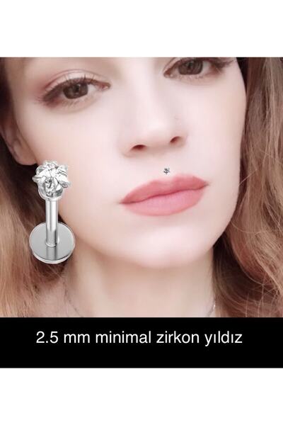 Arescollection cerrahi çelik minimal zirkon taşlı yıldız labret piercing( medusa,tragus,forwardhelix,monroe uyumlu)