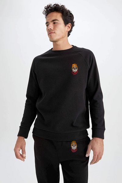 aynewmoda Men's Dog Printed Sweatshirt Tracksuit Bottom Top Set