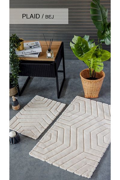İyi Geceler İstanbul Hcw Plaid Beige Cotton 2 Piece Mat Set