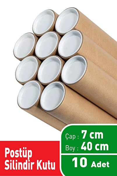 karetaş Postüp 7 Cm X 40 Cm X 10 Adet Silindir Kutu Rulo Gönderi Tüpü Gönderi Kutusu Karton Boru Masura
