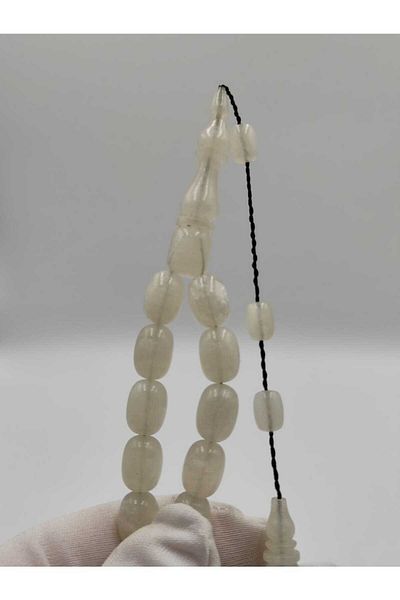 ALTUNTAŞ GLOSSY WHITE SYNTHETIC OPAL SET SYSTEMED TASSELED PLAZ