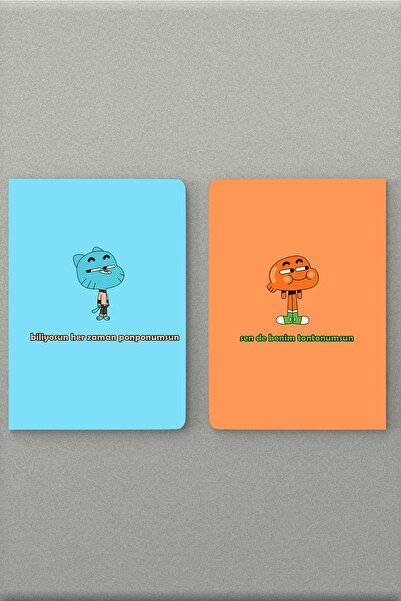 Namgo 2'li Gumball Darwin Hediyelik Tuale Kapaklı Çizgisiz A5 Defter (50 Sayfa)