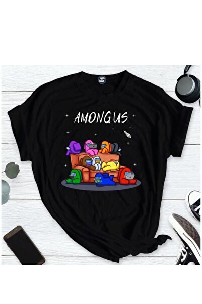 RYO FASHİON Tricou pentru copii AMONG US, negru, cu mânecă scurtă, imprimat, ...