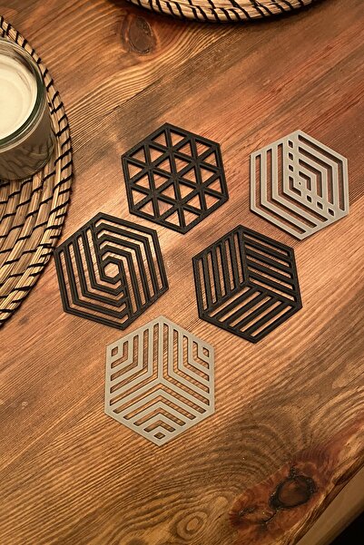 Kazanova Design Geometric Coaster Set (Black and Gray)