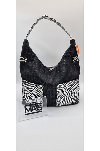 DSN Mesh Fabric Black-White Hand and Shoulder Bag