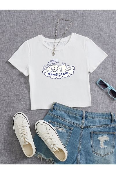 Jose Clothing ΓΥΝΑΙΚΕΙΟ ΚΟΝΤΟΜΑΝΙΚΙ ΛΕΥΚΟ ΤΥΠΩΜΕΝΟ CROP TOP BLUZ