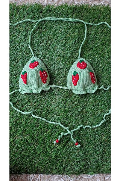 SOUL BY A&B El örgüsü yeşil bikini kırmızı çilekli bikini plaj beach yaz çocuk