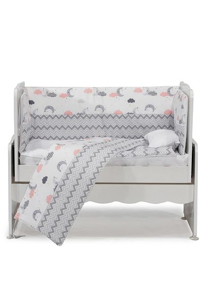Aktehome Gray Zigzag Patterned Baby Sleeping Set 7 pieces 50x100 White - Gray