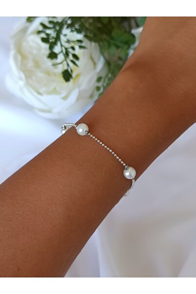 DENİZDENAL Silver İncili Zincir Bileklik