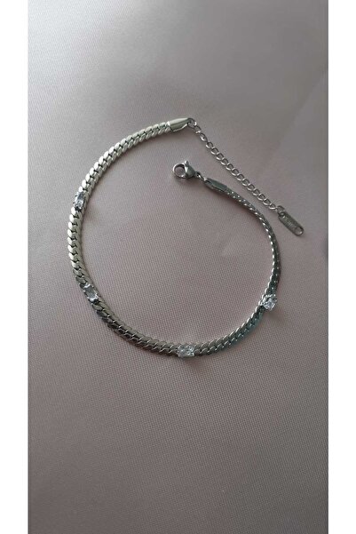 stainless steell Çelik yassı taşlı Ayak bileklik.