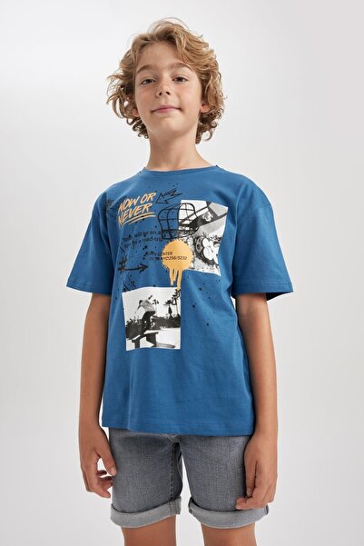 DeFacto Fiú, túlméretezett nyakú, nyomott rövid ujjú póló A6402a823sm