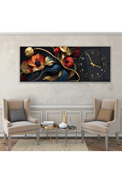 EMYA HOME Saatli 3D Çiçekler Cam Tablo
