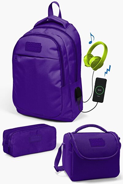 Coral High Kids Mor Usb'li 3’lü Okul Çanta Seti SET0124311