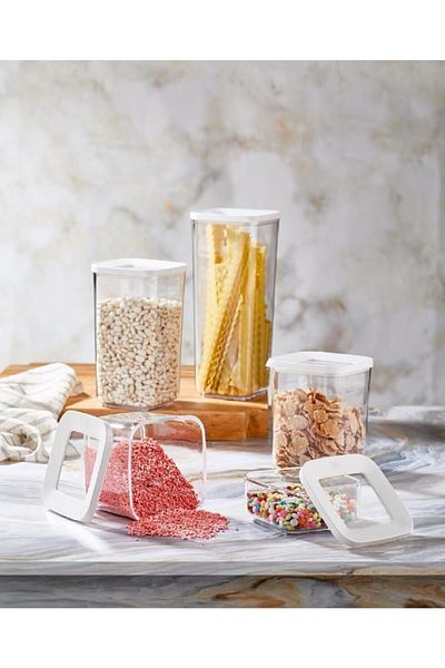VİP AHMET Square Vacuum Storage Container Set of 5 20 Pieces - Flour - Pulses - Tea - Sugar - Pantry Organization