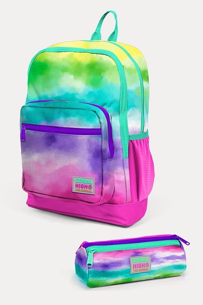 Coral High Set de geanți de școală din 2 bucăți cu model batik colorat pentru copii SET0223739
