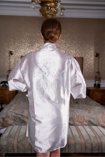 SeddA Bride's Dressing Gown Off White Bridal Dressing Gown Crystal Stone Bride