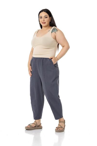 DISENTIS MODEST Παντελόνι ανθρακί ελαστικής μέσης σε μεγάλο μέγεθος Half Shalwar