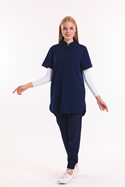 Wio Uniform Melin - Kadın Likralı Lacivert Doktor Hemşire Cerrahi Tesettür Üniforma Takımı