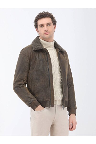 Kip Mink Regular Fit Baby Collar Smart Casual Sheepskin Leather Coat