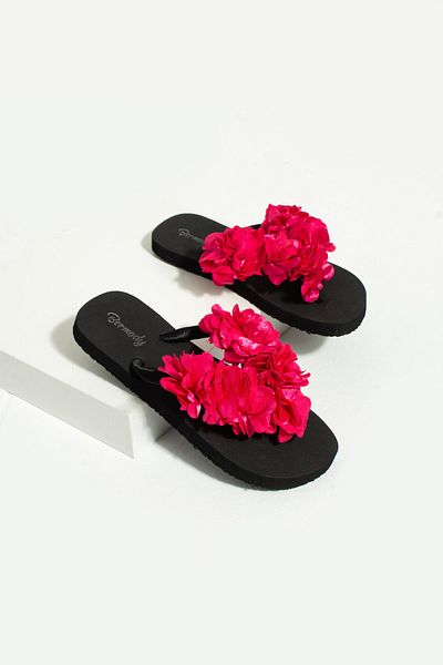 Bermody Mia Black Pink Fuchsia Floral Flip Flops Papuci de plajă fără durere Flip Flops