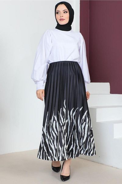 Zeyn 4556 Φούστα Hijab με σχέδιο Μαύρη