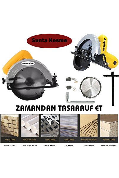 MOONSHOP Gerçek 1050 Watt Daire Testere Sunta Kesme Makinesi Açı Ayarlı 1 Adet Testere Hediyeli
