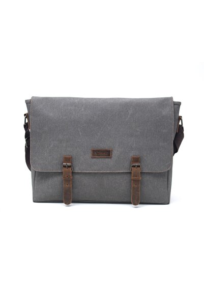 Gillario Kanvas-Deri Gri 15.6 Inch Postacı Laptop Çantası - Design03