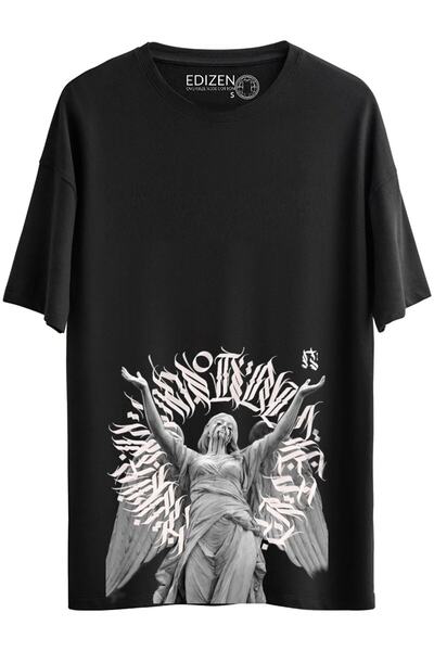 Edizen Statuie 100% bumbac Tricou negru premium oversize