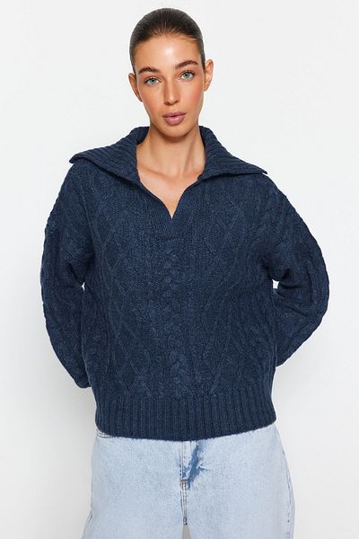 Trendyol Collection Pulover albastru din tricotaje cu textura moale și groasă TWOAW24KZ00673