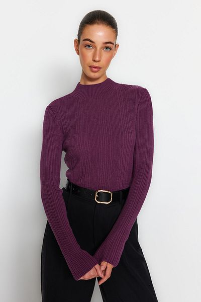 Trendyol Collection Lila Strickpullover mit Stehkragen TWOAW24KZ00329