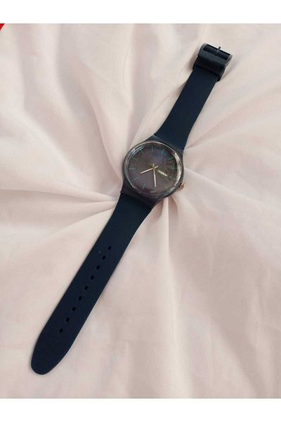 QUARTZ Round Case Silicone Cord Calendar Unisex Wrist Watch Navy Blue 0001