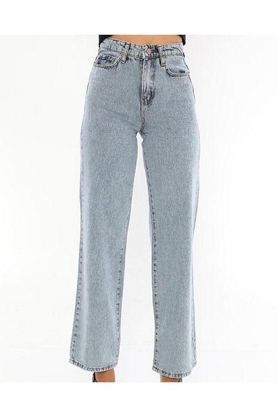DRC trend Alisa, anii '90, spălat cu zăpadă, lycra albastră, talie super extra înaltă, pantaloni largi Wideleg Palazzo