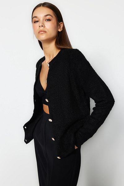 Trendyol Collection Weicher Strick-Cardigan – Schwarz, Accessoires, Jacken-Look TWOAW24HI00039