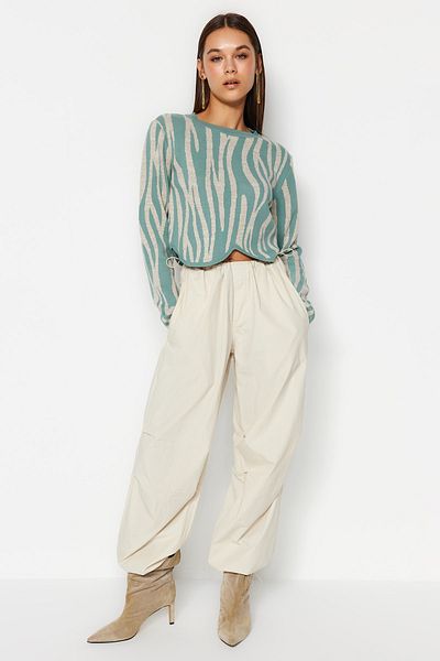 Trendyol Collection Pulover din tricot cu blocuri de culoare cu imprimeu zebră mentă TWOAW24KZ00694