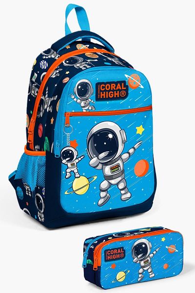 Coral High Set de geanți de școală pentru copii, albastru bleumarin, cu model, 2 piese, SET0223486