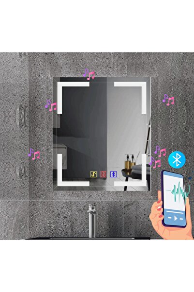 BUGUSAN 60x80 cm Bluetoothlu Buğu Çözücülü Dokunmatik Işıklı Kumlamalı Banyo ...