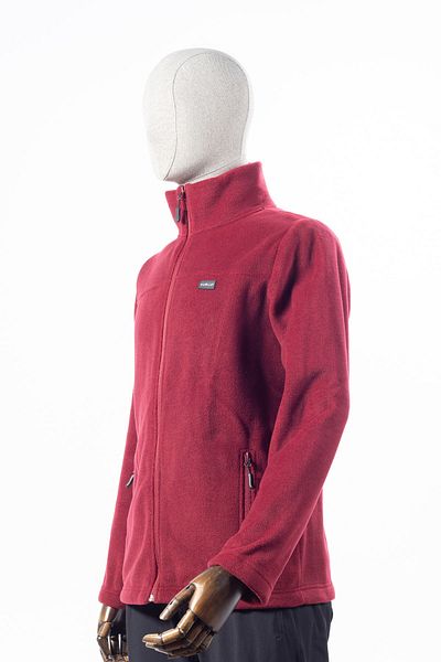 Huğlu Burgundy Color Two-Pocket Zippered Fleece Cardigan