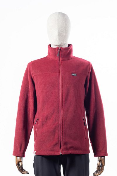 Huğlu Burgundy Color Two-Pocket Zippered Fleece Cardigan