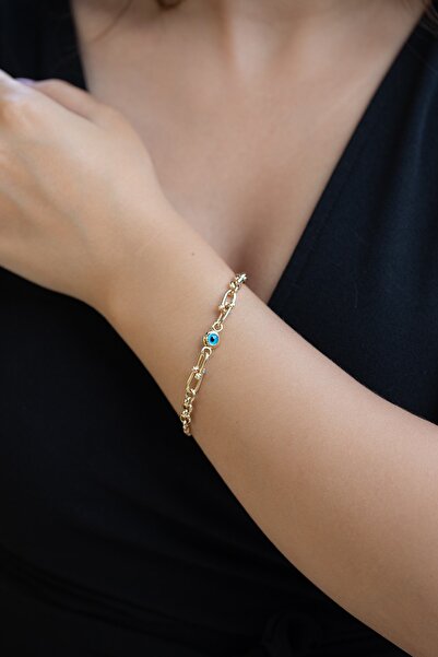 Uşaklıhafız 1945 14 Ayar Altın Nazar Boncuklu Ataç ve Balık Sırtı Bileklik