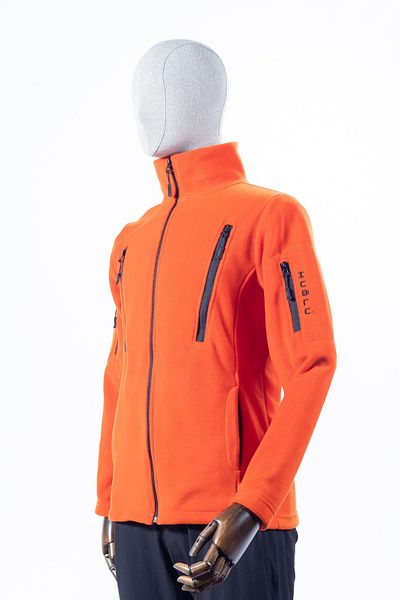 Huğlu 6-Pocket Zippered Orange Color Fleece Cardigan
