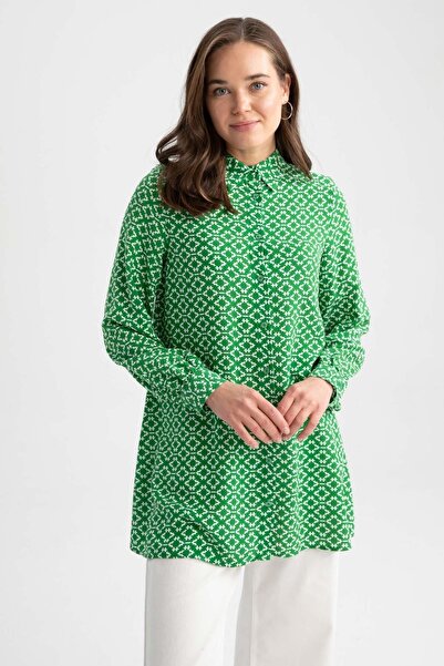 DeFacto Regular Fit Etnik Desenli Viskon Gömlek Tunik