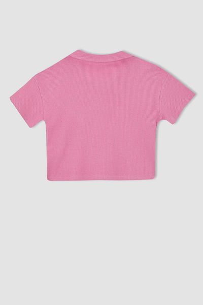 DeFacto Girl's Polo Neck Waffle Short Sleeve T-Shirt Shorts Set of 2
